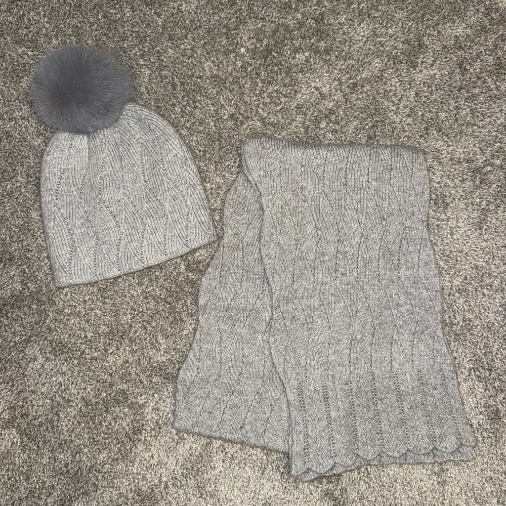 Cozy Gray Knit Hat and Scarf Set